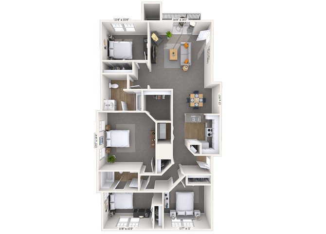 Floor plan for 3 beds, 2 baths, 1441 sqft