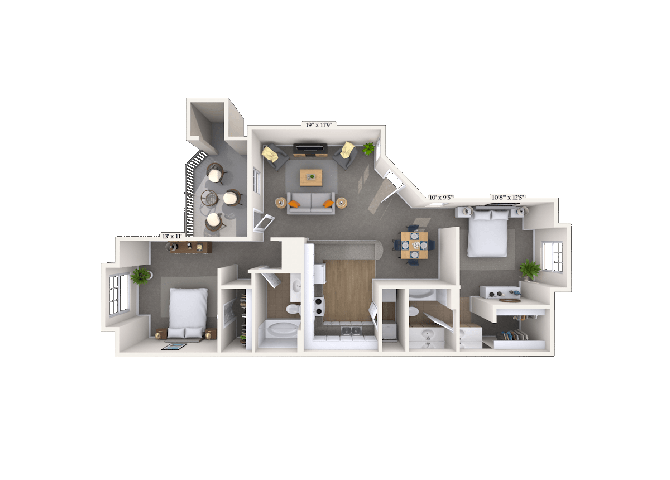 Floor plan for 2 beds, 2 baths, 1148 sqft