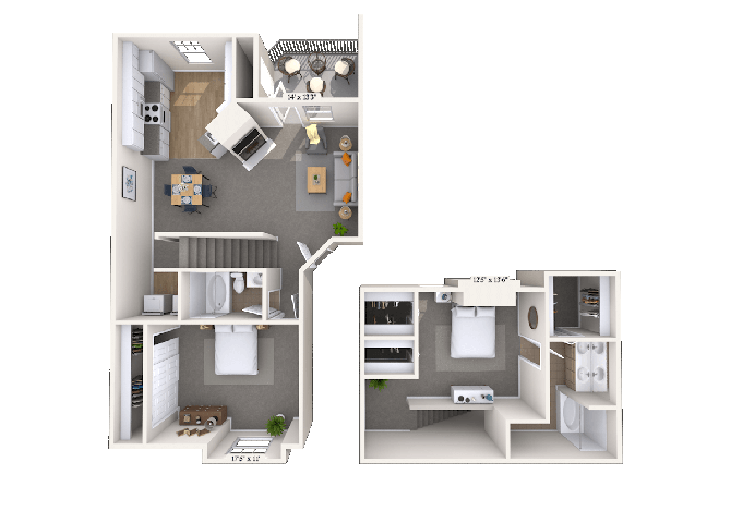 Floor plan for 2 beds, 2 baths, 1176 sqft