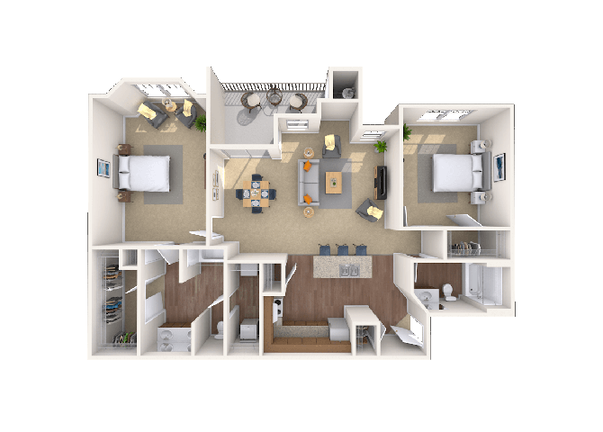 Floor plan for 2 beds, 2 baths, 1179 sqft