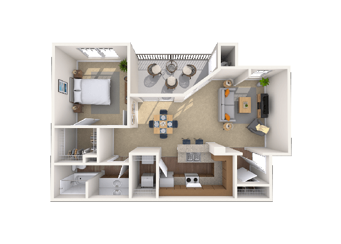 Floor plan for 1 bed, 1 bath, 839 sqft