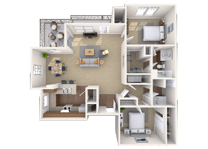 Floor plan for 2 beds, 2 baths, 1200 sqft