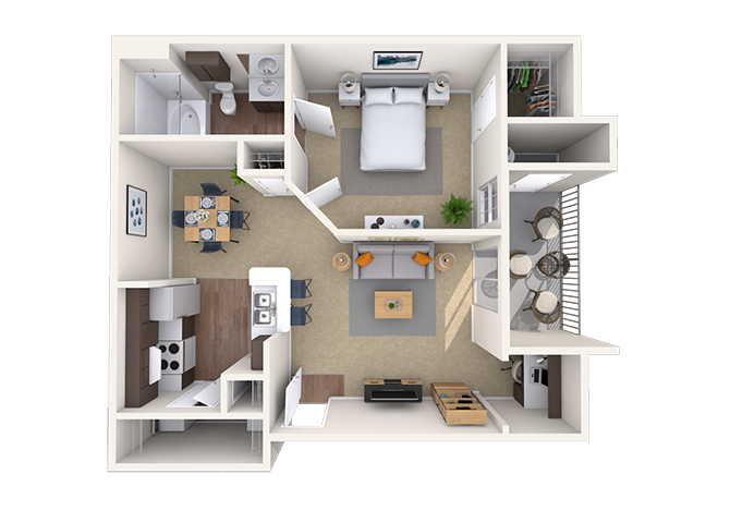 Floor plan for 1 bed, 1 bath, 650 sqft
