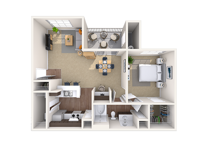 Floor plan for 1 bed, 1 bath, 725 sqft