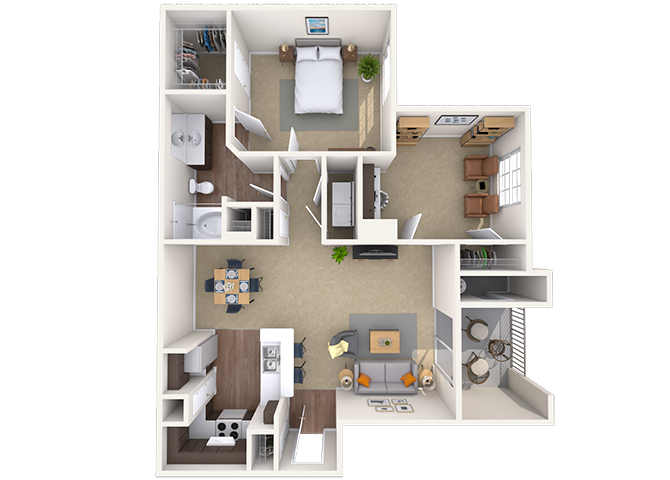 Floor plan for 1 bed, 1 bath, 925 sqft