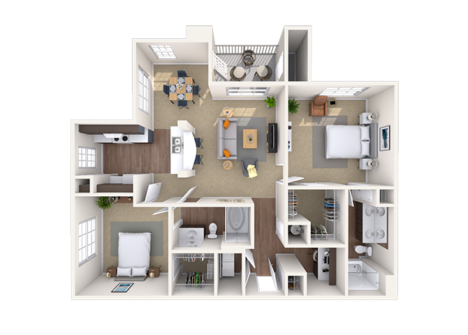 Floor plan for 2 beds, 2 baths, 1150 sqft