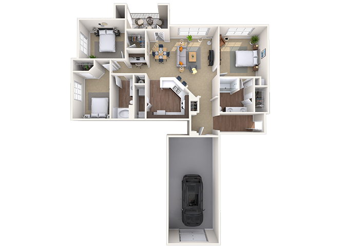 Floor plan for 3 beds, 2 baths, 1482 sqft