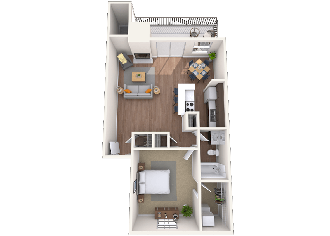 Floor plan for 1 bed, 1 bath, 800 sqft