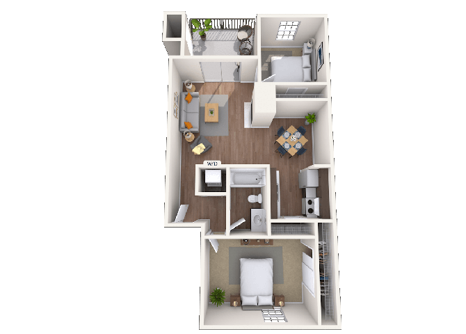 Floor plan for 2 beds, 1 bath, 790 sqft