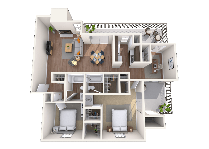 Floor plan for 2 beds, 2 baths, 1230 sqft