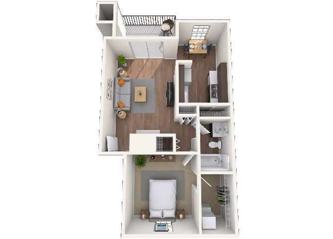 Floor plan for 1 bed, 1 bath, 650 sqft