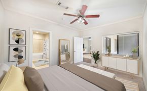 Mckinney apartment for rent - a bedroom with a bed and a ceiling fan
