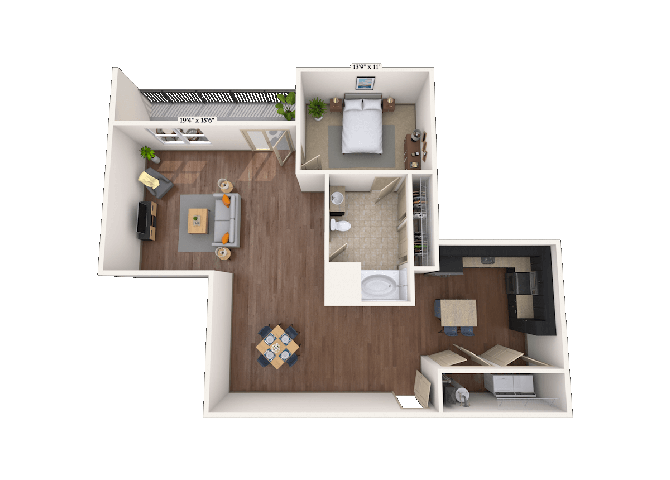 Floor plan for 1 bed, 1 bath, 1149 sqft