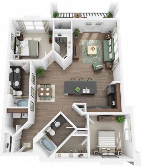 Floor plan for 2 beds, 2 baths, 1140 sqft