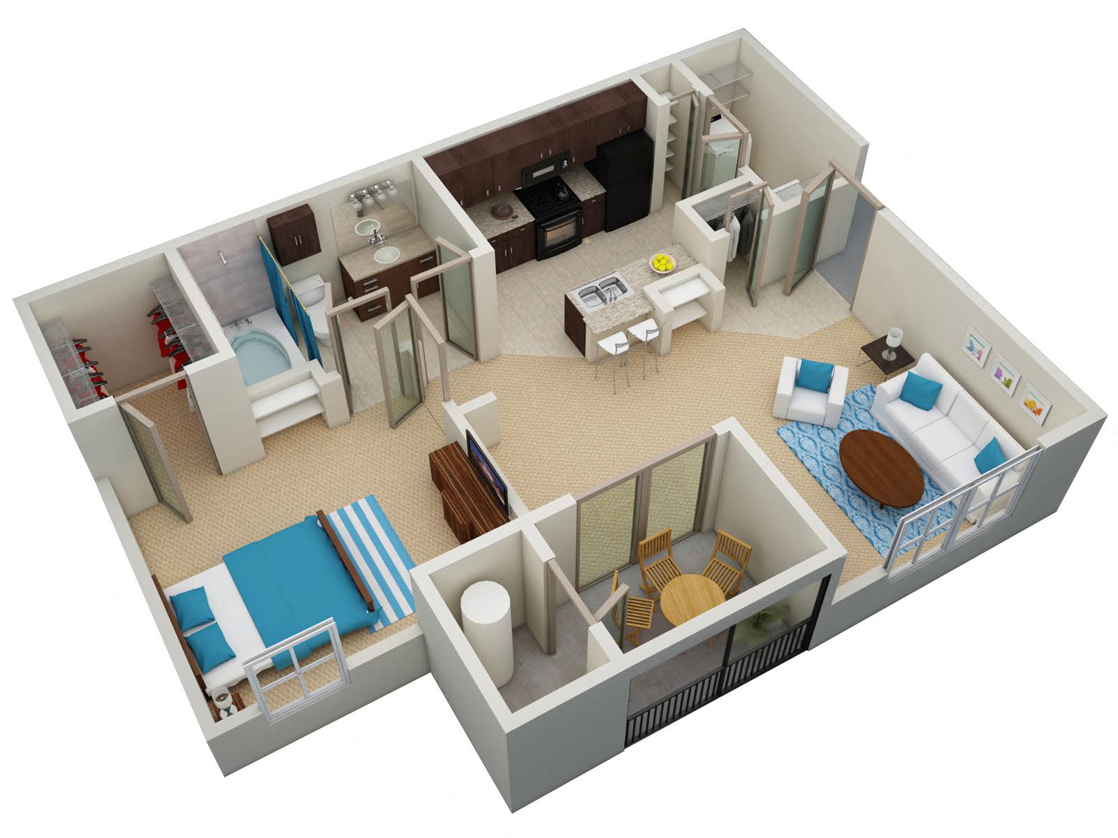 Floor plan for 1 bed, 1 bath, 759 sqft