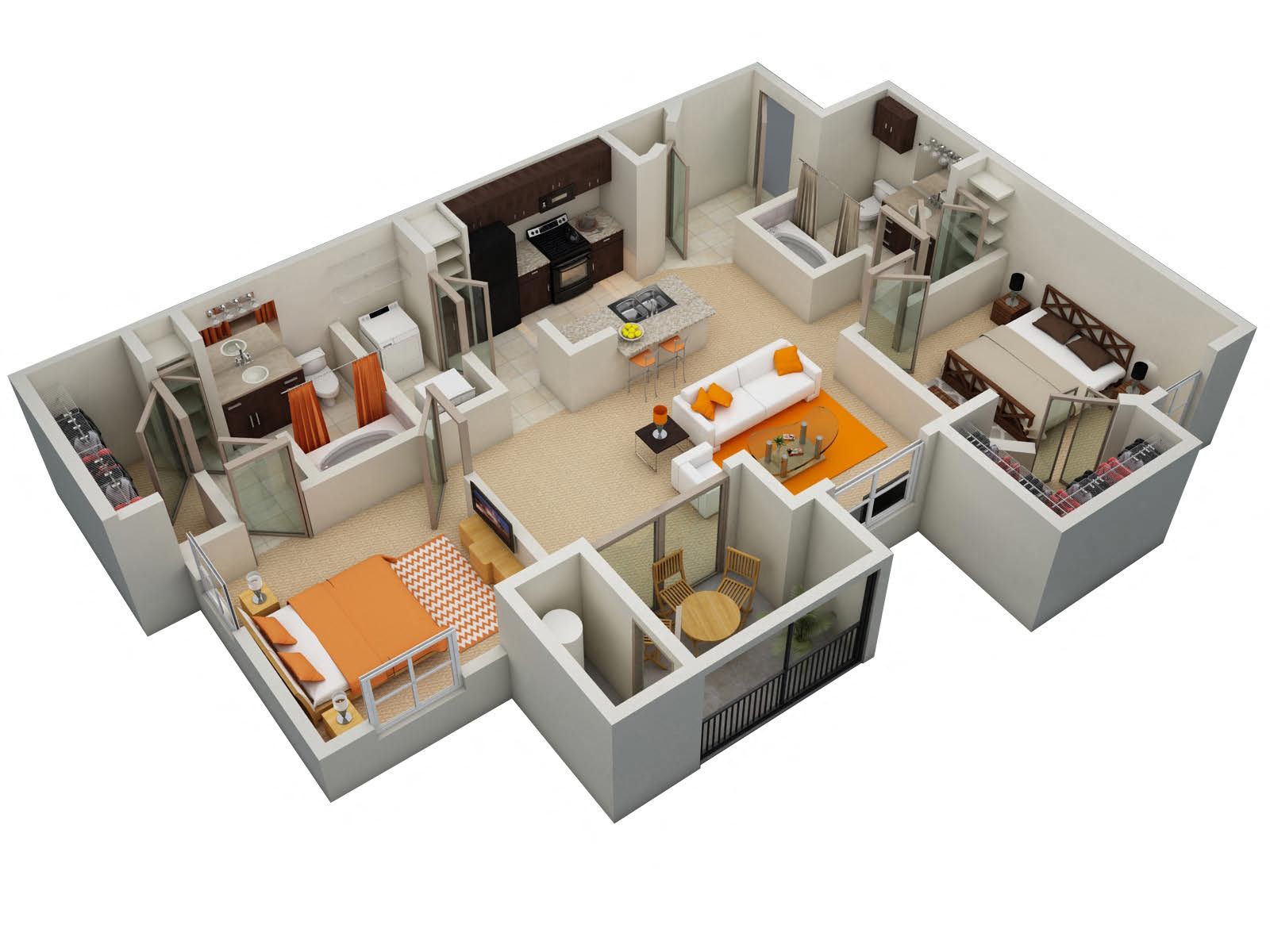 Floor plan for 2 beds, 2 baths, 1084 sqft
