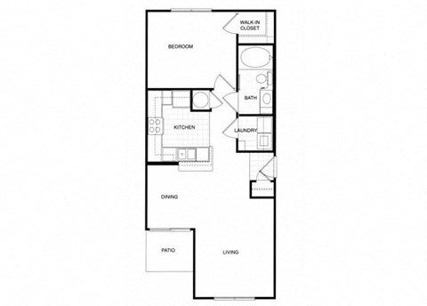 Floor plan for 1 bed, 1 bath, 728 sqft