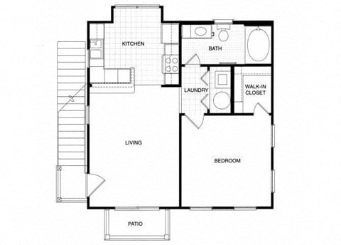 Floor plan for 1 bed, 1 bath, 639 sqft