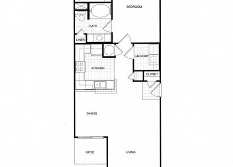 Floor plan for 1 bed, 1 bath, 858 sqft