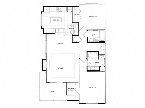 Floor plan for 2 beds, 2 baths, 1204 sqft