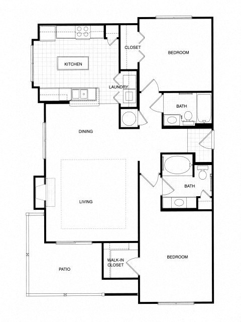 Floor plan for 2 beds, 2 baths, 1204 sqft