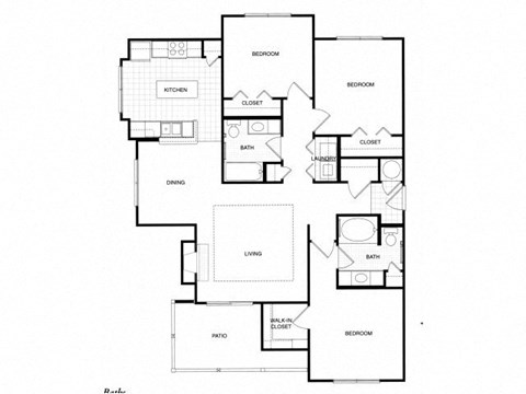 Floor plan for 3 beds, 2 baths, 1317 sqft