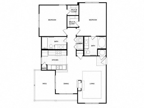 Floor plan for 2 beds, 2 baths, 1079 sqft