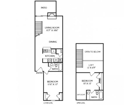 Floor plan for 2 beds, 2 baths, 1153 sqft