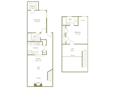 Floor plan for 2 beds, 2 baths, 1160 sqft