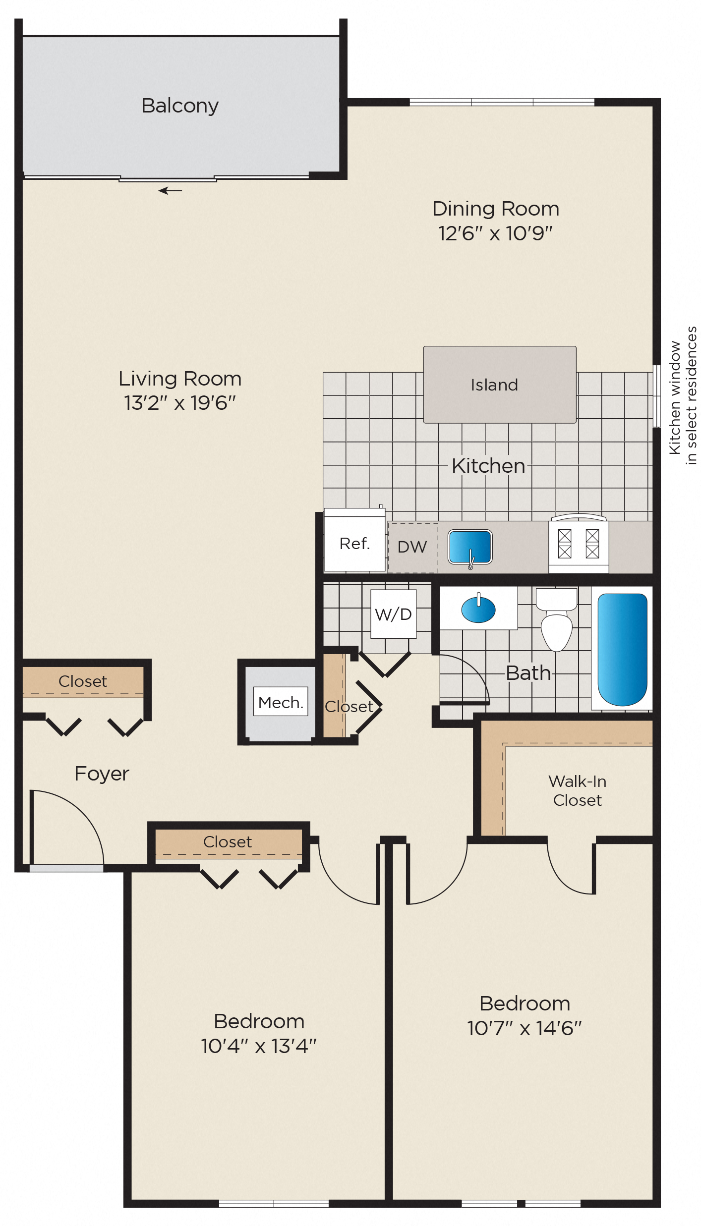 Floor plan for 2 beds, 1 bath, 1160 sqft