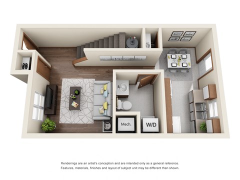 Floor plan for 2 beds, 2 baths, 830 sqft