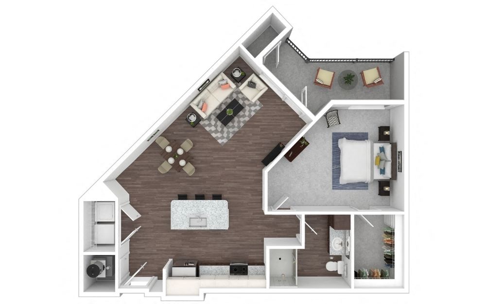 Floor plan for 1 bed, 1 bath, 724 sqft
