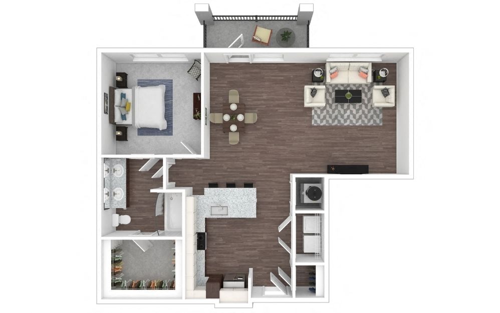 Floor plan for 1 bed, 1 bath, 942 sqft