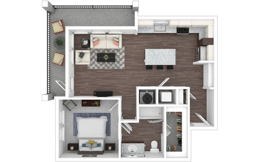 Floor plan for 1 bed, 1 bath, 809 sqft