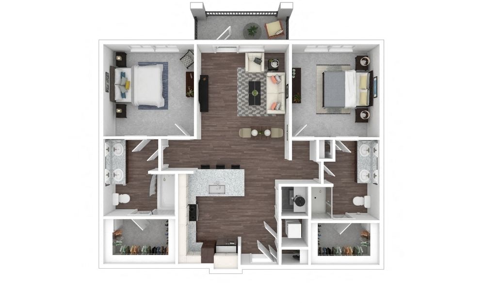 Floor plan for 2 beds, 2 baths, 1082 sqft