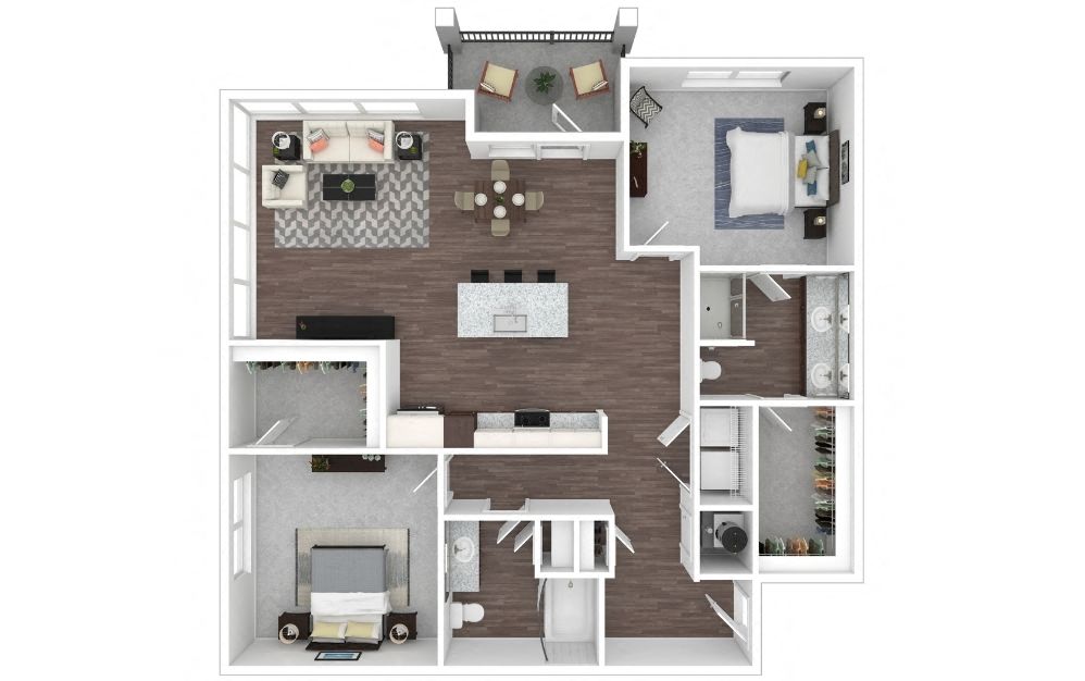 Floor plan for 2 beds, 2 baths, 1252 sqft