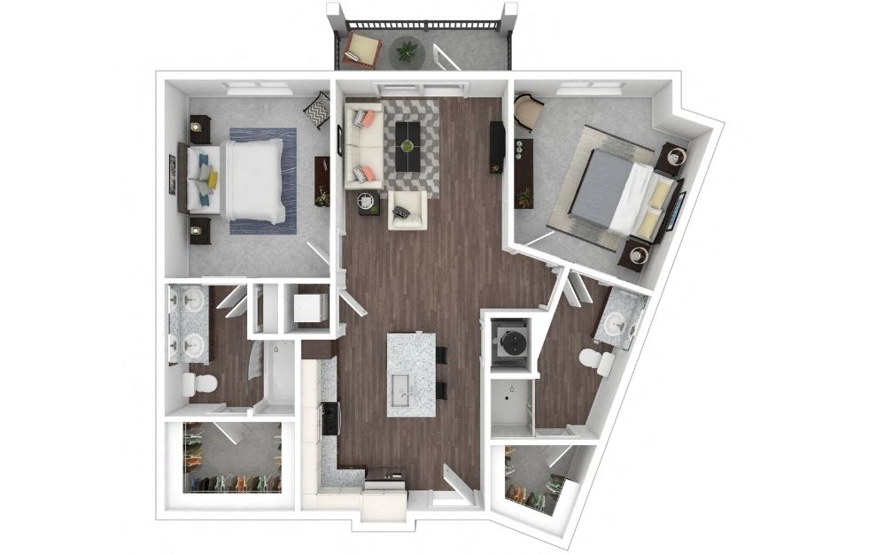 Floor plan for 2 beds, 2 baths, 1070 sqft