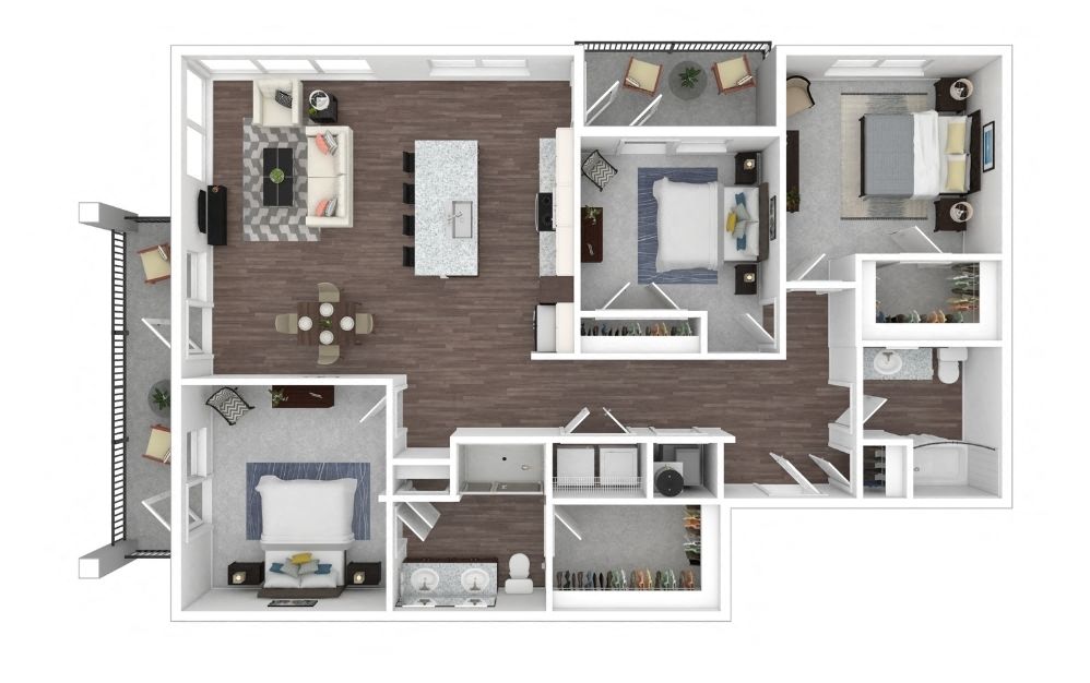 Floor plan for 3 beds, 2 baths, 1450 sqft