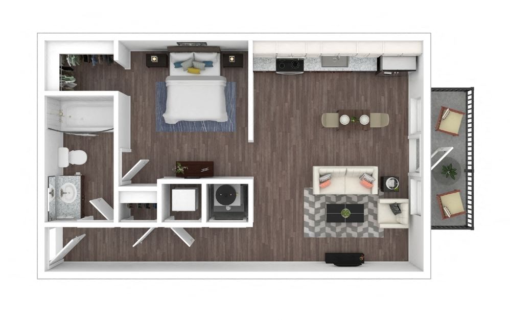 Floor plan for studio, 1 bath, 640 sqft
