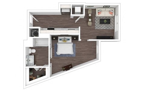 Floor plan for studio, 1 bath, 619 sqft