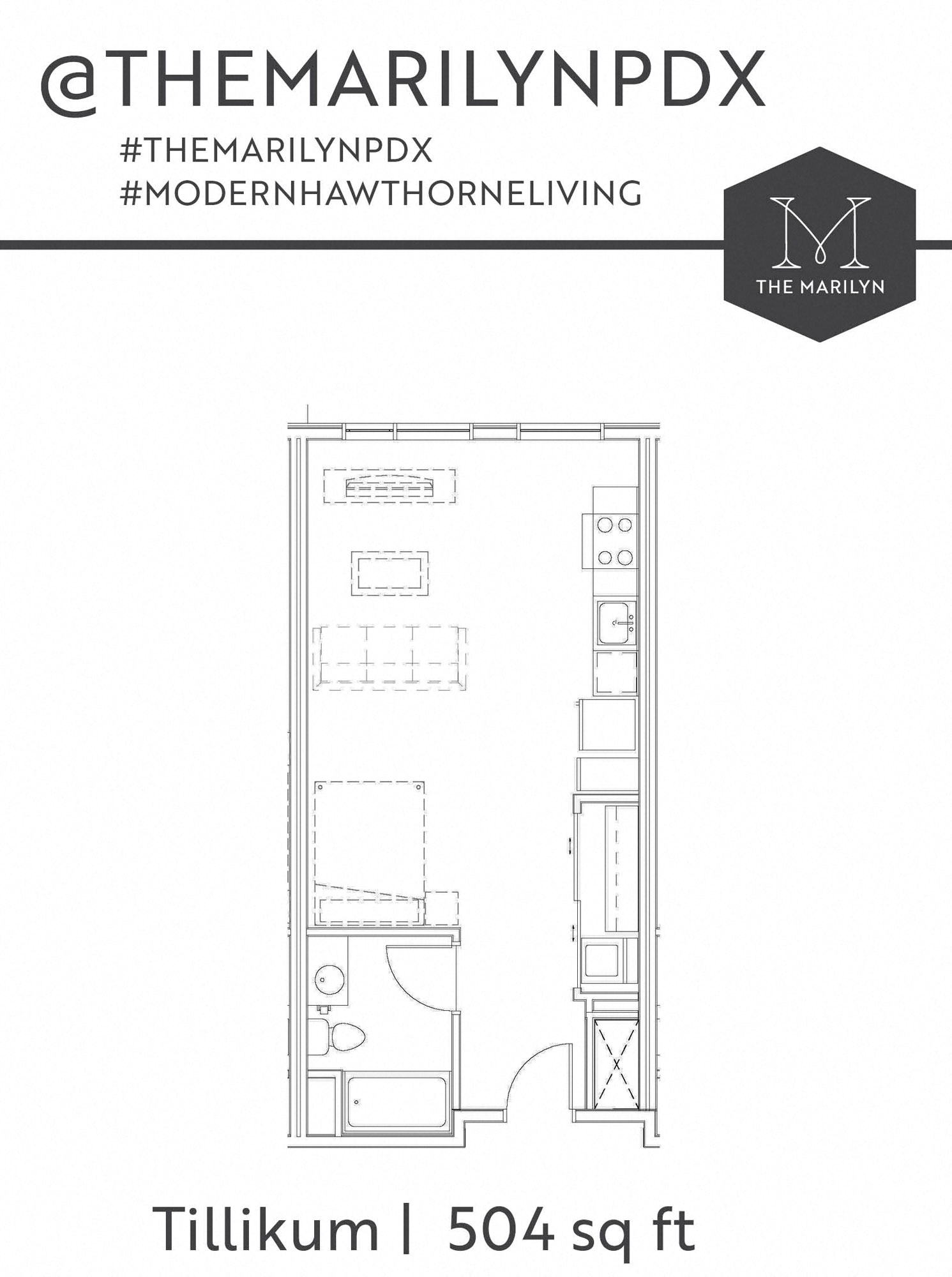 Floor plan for studio, 1 bath, 521 sqft