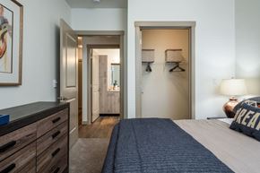 Maple Valley apartment for rent - a bedroom with a bed and a closet and a bathroom
