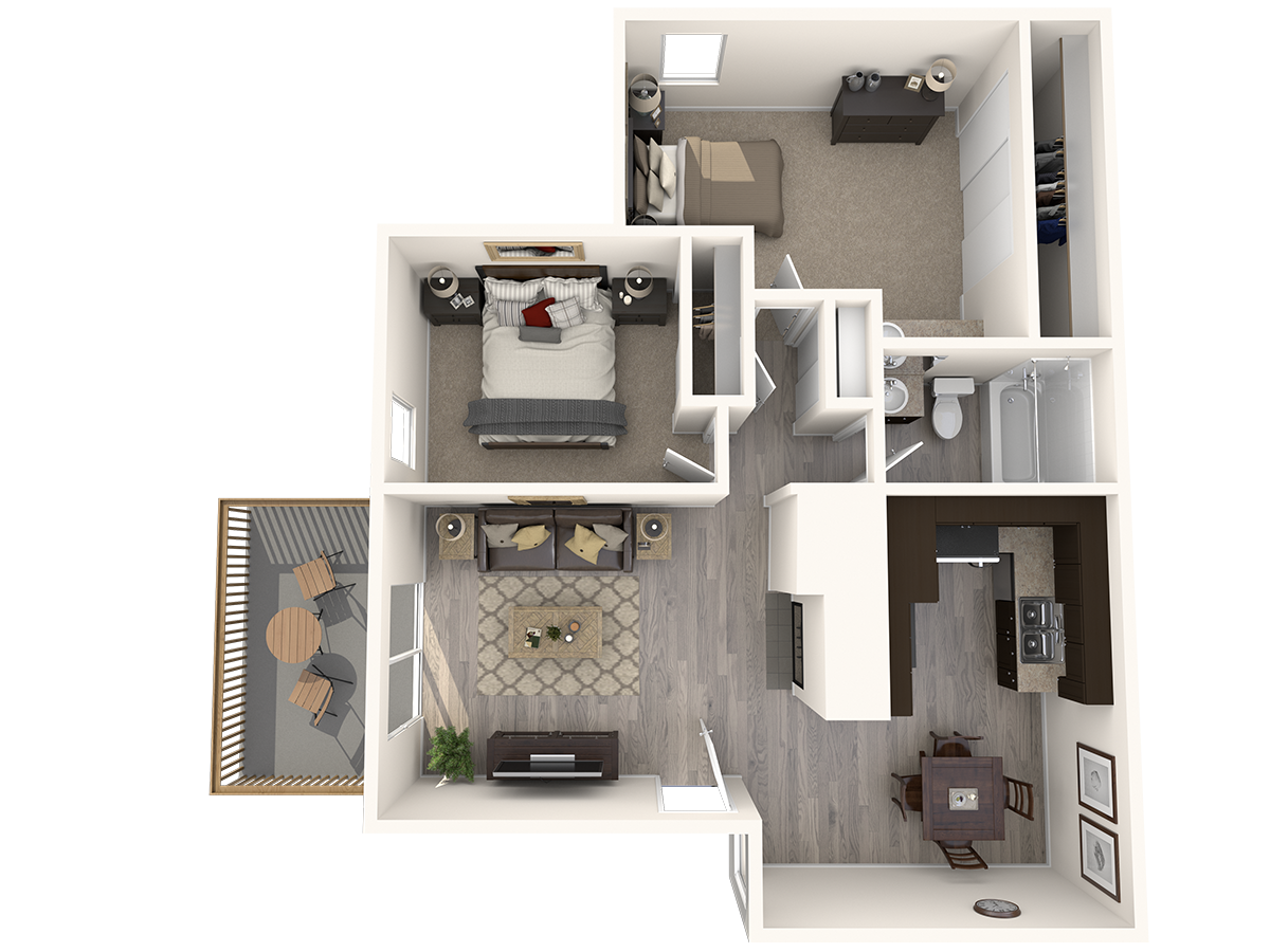 Floor plan for 2 beds, 1.3 baths, 910 sqft