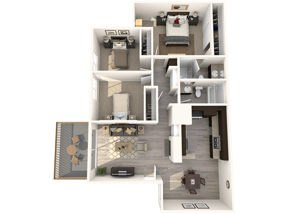 Floor plan for 3 beds, 2 baths, 1150 sqft