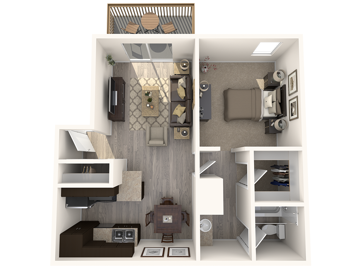 Floor plan for 1 bed, 1 bath, 712 sqft