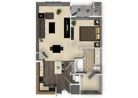 Floor plan for 1 bed, 1 bath, 779 sqft
