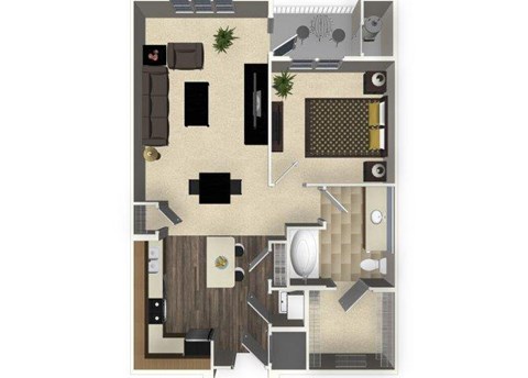 Floor plan for 1 bed, 1 bath, 784 sqft