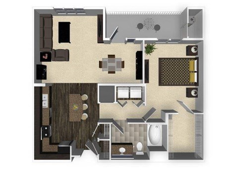 Floor plan for 1 bed, 1 bath, 870 sqft