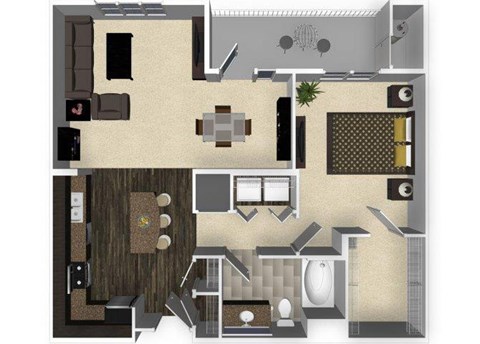 Floor plan for 1 bed, 1 bath, 875 sqft