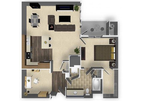 Floor plan for 1 bed, 1 bath, 1022 sqft